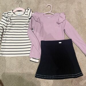 Bundle! Zara Lavender and Striped Kids Long Sleeve Tops with Black Guess Skirt